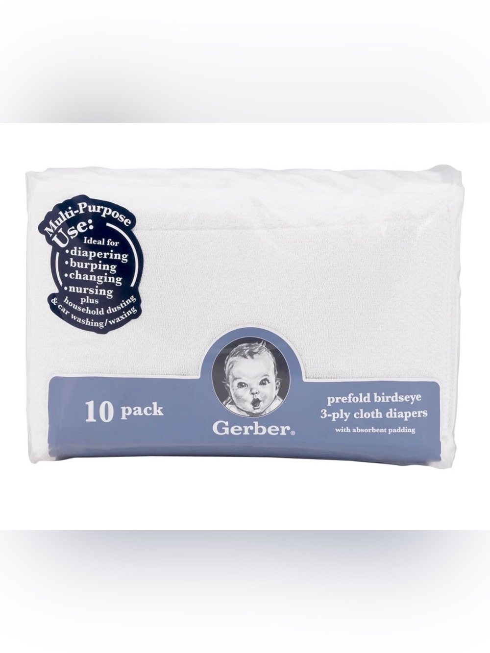 Gerber White Prefold Birdseye 3-Ply Cloth Diapers - 10 Pack